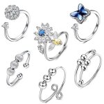 Lot de 6 anneaux anti - stress réglables avec perles rotatives argent bague bagues anti - stress réglables ... Lot de 6 anneaux anti - stress réglables avec perles rotatives argent bague bagues anti - stress réglables ...