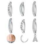 Lot de 6 anneaux de nombril - non sp�cifi� - invers�s - m�tal - argent or or rose - 16 x 10 mm