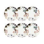 Lot 6 assiettes plates aquarelle 27cm en porcelaine