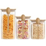 Lot 6 bocaux de rangement en verre avec cuillre et couvercle bambou cheffinger transparent