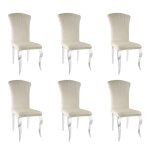 Lot de 6 chaises baroque louis chrome velours beige