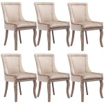 Lot de 6 chaises capitonn�es beige en velours - pieds en bois chaises de salle � manger chaises de salon ...