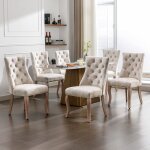 Lot de 6 chaises capitonnes beige en velours - style classique & design - pieds en bois - chaises de ...
