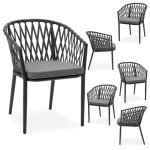 Lot de 6 chaises de jardin dextrieur sunny en aluminium noir et gris chaises empilables avec coussin ...