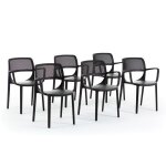 Lot de 6 chaises de jardin erika avec accoudoirs en r�sine avec fibre de verre monobloc empilables et ...