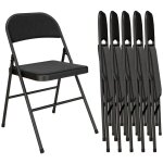 Lot de 6 chaises pliantes - homcom - portables - coussin en lin et - cadre en acier noir