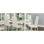 Lot de 6 chaises de salle À manger blanc cuisine siège rembourré haut dossier confortable similicuir Lot de 6 chaises de salle À manger blanc cuisine siège rembourré haut dossier confortable similicuir