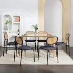 Lot de 6 chaises de salle � manger - rotin et m�tal - r�glables - style scandinave - confort rembourr� ...