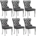 Chaises de salle � manger - langtu - style scandinave - lot de 6 - velours antitache - pieds m�tal