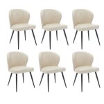 Lot de 6 chaise salle à manger en cuir pu avec pieds en métal chaise de salon pour cuisine beige Lot de 6 chaise salle à manger en cuir pu avec pieds en métal chaise de salon pour cuisine beige