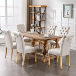 Lot de 6 chaises de salle  manger - chaise de cuisine - pieds en chne - tissu velours - beige - contemporain ...