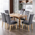 Lot de 6 chaises de salle � manger - haut dossier - assise rembourr�es - pieds en bois ch�ne - velours ...