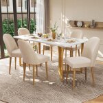 Lot de 6 chaises de salle � manger modernes en velours beige pieds en m�tal dor� pour salle � manger ...