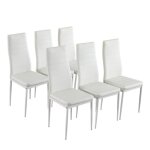 Lot de 6 chaises de salle à mangerrembourré avec revêtement aspect cuir blanc Lot de 6 chaises de salle à mangerrembourré avec revêtement aspect cuir blanc