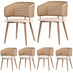 Lot de 6 chaise de salle � manger en rotin - dinkallen - cuir pu - dossier en rotin - antid�rapant - ...