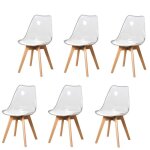 Lot de 6 chaises de salle  manger - scandinave - pieds en bois massif - chaises transparente - blancs ...