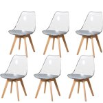 Lot de 6 chaises de salle  manger - scandinave - pieds en bois massif - chaises transparente - gris