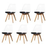 Lot de 6 chaises de salle  manger - scandinave - pieds en bois massif - chaises transparente - noirs ...