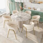 Lot de 6 chaise de salle  manger en sherpa blanc style moderne chaise de salon avec accoudoirs et dossier ...