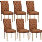 Lot de 6 chaises de salle à manger similicuir haut dossier - revêtement pieds en bois et assise rembourrée ... Lot de 6 chaises de salle à manger similicuir haut dossier - revêtement pieds en bois et assise rembourrée ...