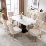 Lot de 6 chaises de salle � manger moderne en velours beige - pieds en acier dor� - confortable et �l�gant ...