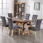 Lot de 6 chaises de salle � manger - en velours capitonn� - dossier haut - avec pieds en ch�ne massif ...