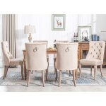 Chaises de salle � manger - style scandinave - lot de 6 - velours beige - dossier � ailes piquet�