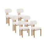 Lot de 6 chaises salle � manger - tissu beige - pieds effet bois ch�ne naturel clair - noa