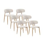 Lot de 6 chaises salle � manger - tissu beige - pieds effet bois ch�ne naturel clair - lea