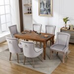 Lot de 6 chaises en velours classique & design - capitonn�es gris - pieds en bois - chaises de salle ...