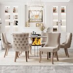 Lot de 6 chaisess de salle � manger en velours - chaises de salon rembourr�e - pieds en bois massif - ...