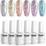 Lot 6 couleurs vernis gel semi permanant uv gel ongles jeu tremper le vernis manucure effet diamant paillettes ...