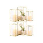 Lot de 6 lanternes bougeoirs en verre et mtal dor - 3 tailles - photophore dcoratif pour mariage fte ...