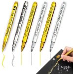 Lot de 6 marqueurs m�talliques dor�s et argent�s pour peinture acrylique - pointe �paisse et fine pour ...