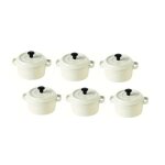 Lot de 6 mini cocottes blanches c�ramique double poign�es avec couvercle 135cm x 8cm contenance moule ...