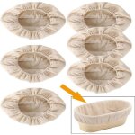 Lot de 6 paniers  pain en rotin housses en lin pour la cuisson (ovale 26 cm) odipie