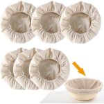 Lot de 6 paniers à pain en rotin revêtement en lin pour la cuisson (rond 23 cm) Lot de 6 paniers à pain en rotin revêtement en lin pour la cuisson (rond 23 cm)