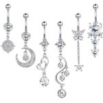 Lot de 6 piercings de nombril en acier inoxydable 14 g