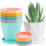 Lot de 6 pots de fleurs color�s 128 cm ? plastique r�sistant drainage et r�serve deau