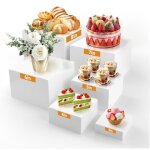 Lot de 6 pr�sentoirs � g�teaux blancs en acrylique avec fond creux de 8 � 20 cm - pour buffets mariages ...