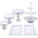 Lot de 6 pr�sentoirs � g�teaux ronds en m�tal avec perles de cristal support � cupcakes rond � 3 niveaux ...