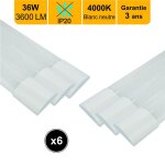 Lot de 6 rglettes led intgre ip20 120cm 36w 3600lm - 4000k lumire du jour - garantie 2 ans