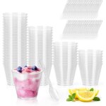 Lot de 60 tasses � dessert100ml verrines plastique r�utilisable avec cuill�re pour pudding moussecr�me ...