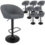 Lot de 8 tabouret de bar en tissu avec dossier - mipan - tabouret r�glable en hauteur(85 - 105cm) - gris ...