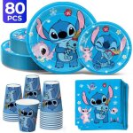 Lot de 80 de vaisselle assiette anniversaire bleu stitch les amateurs de stitch enfants fte assiettes ...