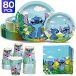 Lot de 80 de vaisselle assiette anniversaire stitch les amateurs de stitch enfants fte assiettes en ...