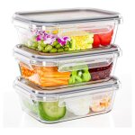 Lot de botes de conservation en verre avec couvercle (3 pices 1040 ml : 1 compartiment) pour four