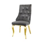 Lot 2 chaises salle � manger anneau velours anthracite capitonn�es clout�es pieds gold