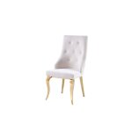 Lot 2 chaises salle � manger anneau velours �cru capitonn�es clout�es pieds gold