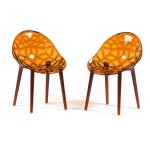 Chaises - diamante - polycarbonate transparent - lot de 2 - usage intérieur et extérieur - ambre Chaises - diamante - polycarbonate transparent - lot de 2 - usage intérieur et extérieur - ambre